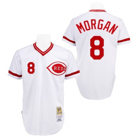 Men's Mitchell and Ness Cincinnati Reds 8 Joe Morgan Authentic White Throwback MLB Jersey