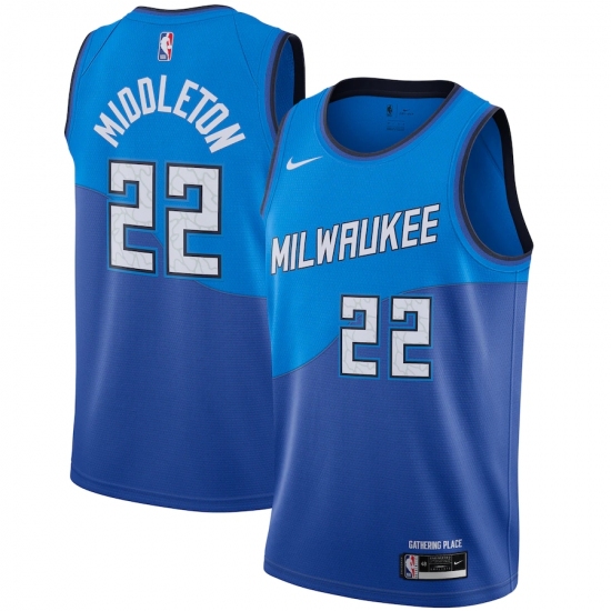 Men's Milwaukee Bucks 22 Khris Middleton Nike Blue 2020-21 Swingman Player Jersey