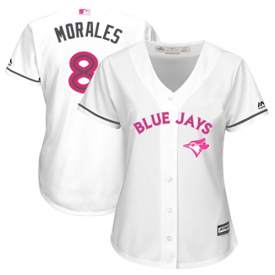 Women's Majestic Toronto Blue Jays 8 Kendrys Morales Authentic White Mother's Day Cool Base MLB Jersey