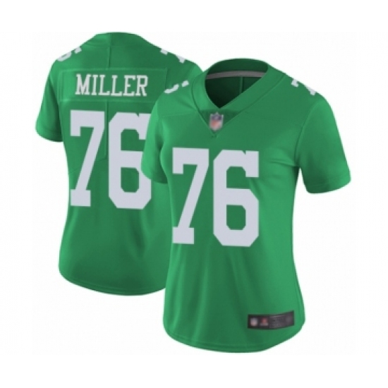 Women's Philadelphia Eagles 76 Shareef Miller Limited Green Rush Vapor Untouchable Football Jersey