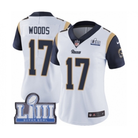 Women's Nike Los Angeles Rams 17 Robert Woods White Vapor Untouchable Limited Player Super Bowl LIII Bound NFL Jersey