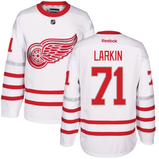 Men's Reebok Detroit Red Wings 71 Dylan Larkin Premier White 2017 Centennial Classic NHL Jersey