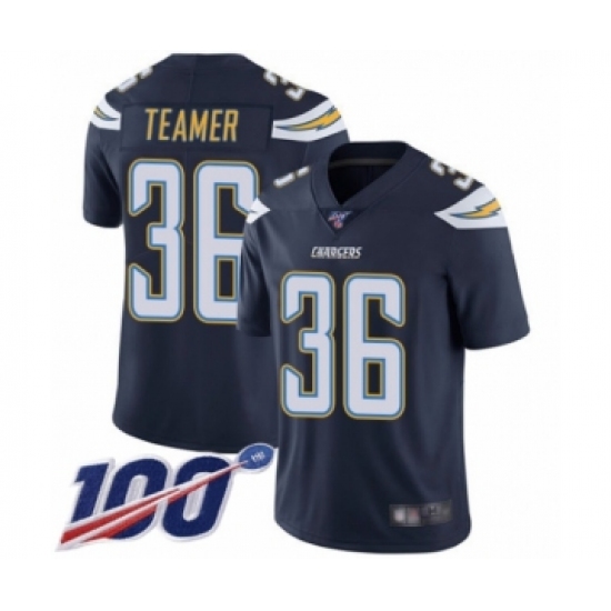 Youth Los Angeles Chargers 36 Roderic Teamer Navy Blue Team Color Vapor Untouchable Limited Player 100th Season Football Jersey