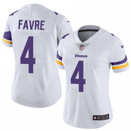 Women's Nike Minnesota Vikings 4 Brett Favre White Vapor Untouchable Limited Player NFL Jersey