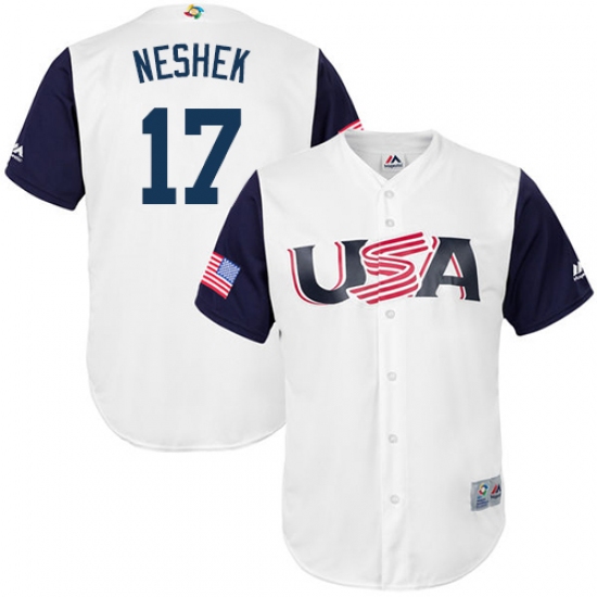 Men's USA Baseball Majestic 17 Pat Neshek White 2017 World Baseball Classic Replica Team Jersey