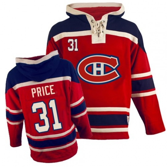 Youth Old Time Hockey Montreal Canadiens 31 Carey Price Premier Red Sawyer Hooded Sweatshirt NHL Jersey
