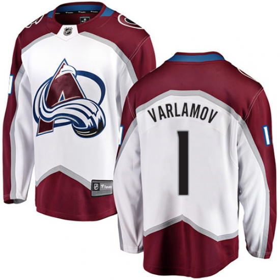 Men's Colorado Avalanche 1 Semyon Varlamov Fanatics Branded White Away Breakaway NHL Jersey