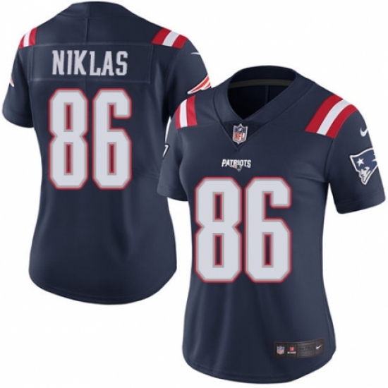Women's Nike New England Patriots 86 Troy Niklas Limited Navy Blue Rush Vapor Untouchable NFL Jersey