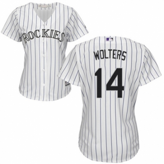 Women's Majestic Colorado Rockies 14 Tony Wolters Replica White Home Cool Base MLB Jersey