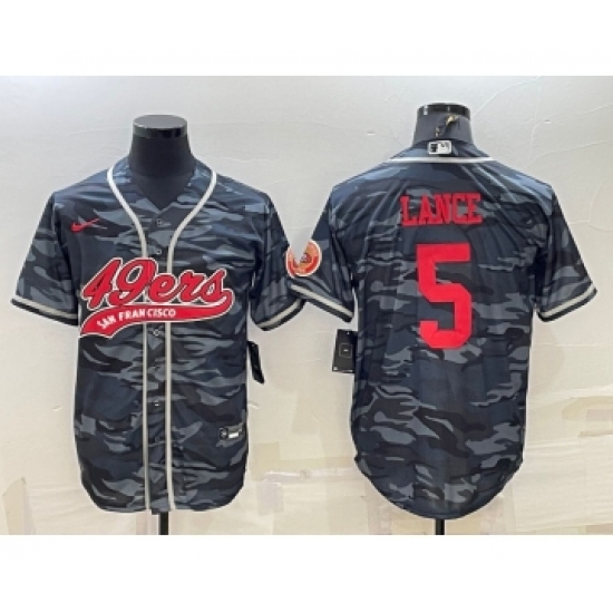 Men's San Francisco 49ers 5 Trey Lance Grey Camo With Patch Cool Base Stitched Baseball Jersey