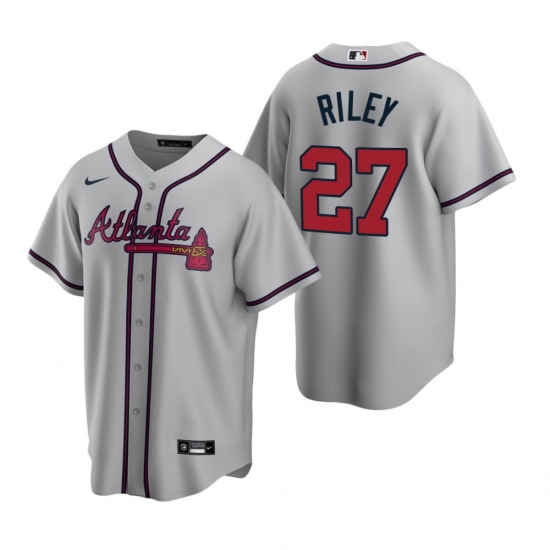 Men's Nike Atlanta Braves 27 Austin Riley Gray Road Stitched Baseball Jersey