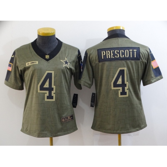 Women's Dallas Cowboys 4 Dak Prescott Gold 2021 Salute To Service Limited Player Jersey