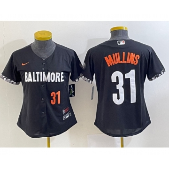 Women's Baltimore Orioles 31 Cedric Mullins Number Black 2023 City Connect Cool Base Stitched Jersey 2
