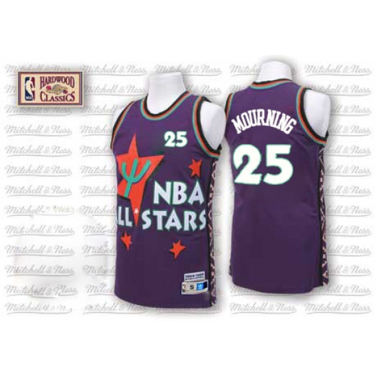 Men's Adidas Charlotte Hornets 25 Alonzo Mourning Authentic Purple 1995 All Star Throwback NBA Jersey