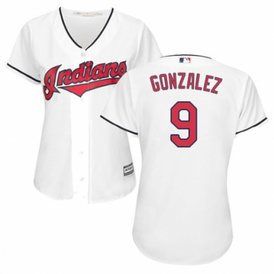 Women's Majestic Cleveland Indians 9 Erik Gonzalez Replica White Home Cool Base MLB Jersey