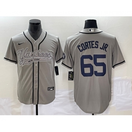 Men's New York Yankees 65 Nestor Cortes Jr Grey Cool Base Stitched Baseball Jersey