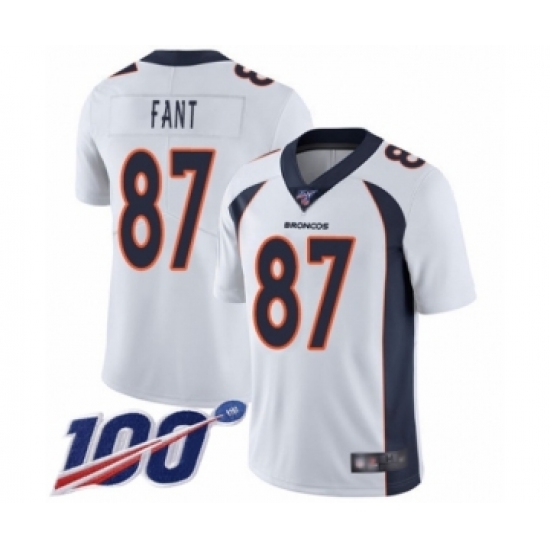 Men's Denver Broncos 87 Noah Fant White Vapor Untouchable Limited Player 100th Season Football Jersey
