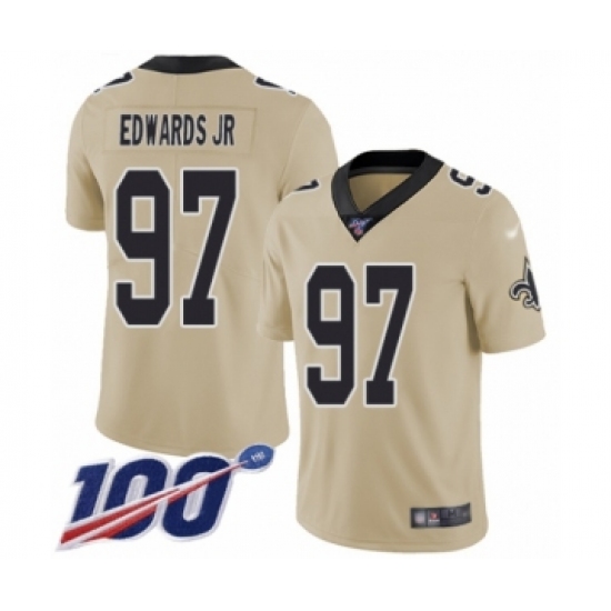 Men's New Orleans Saints 97 Mario Edwards Jr Limited Gold Inverted Legend 100th Season Football Jersey