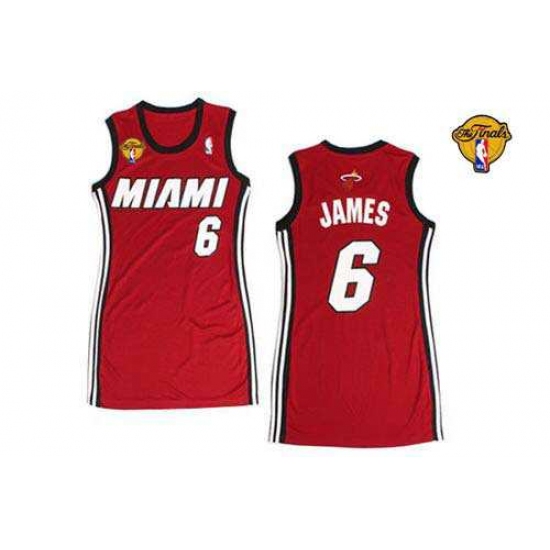 Women NBA Miami Heat 6 LeBron James Red With Finals Patch Dress Stitched NBA Jersey