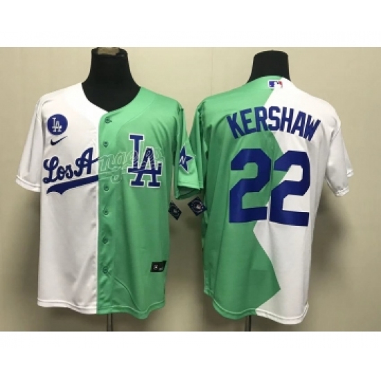 Men's Los Angeles Dodgers 22 Clayton Kershaw White Green 2022 Celebrity Softball Game Cool Base Jersey