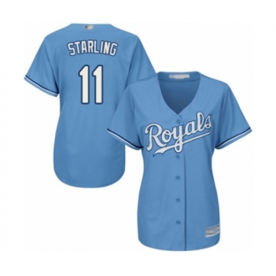 Women's Kansas City Royals 11 Bubba Starling Authentic Light Blue Alternate 1 Cool Base Baseball Player Jersey