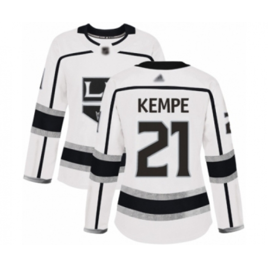 Women's Los Angeles Kings 21 Mario Kempe Authentic White Away Hockey Jersey