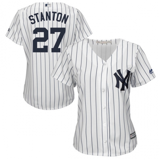 Women's Majestic New York Yankees 27 Giancarlo Stanton Authentic White Home MLB Jersey