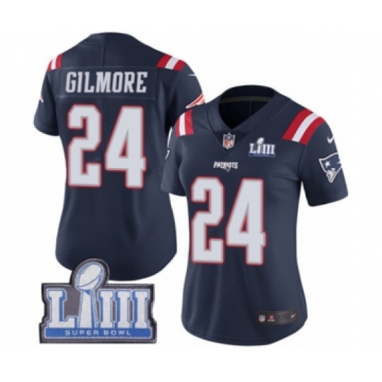 Women's Nike New England Patriots 24 Stephon Gilmore Limited Navy Blue Rush Vapor Untouchable Super Bowl LIII Bound NFL Jersey