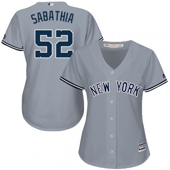 Women's Majestic New York Yankees 52 C.C. Sabathia Replica Grey Road MLB Jersey