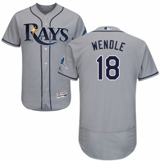 Men's Majestic Tampa Bay Rays 18 Joey Wendle Grey Road Flex Base Authentic Collection MLB Jersey