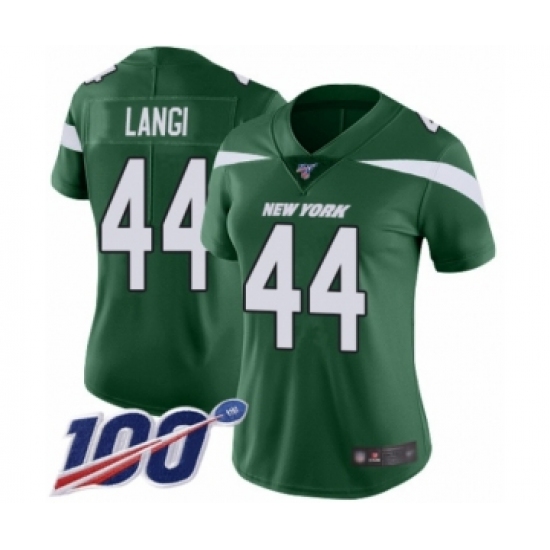 Women's New York Jets 44 Harvey Langi Green Team Color Vapor Untouchable Limited Player 100th Season Football Jersey