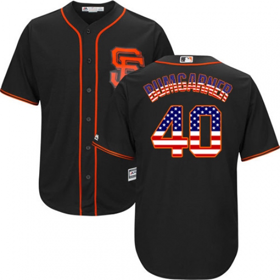 Men's Majestic San Francisco Giants 40 Madison Bumgarner Authentic Black USA Flag Fashion MLB Jersey