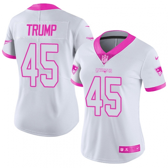 Women's Nike New England Patriots 45 Donald Trump Limited White/Pink Rush Fashion NFL Jersey