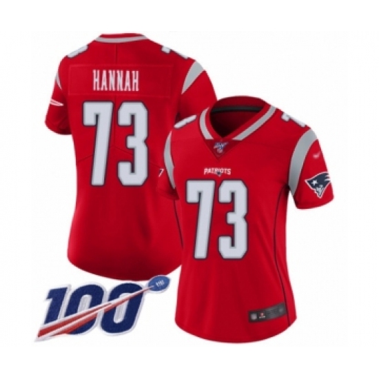 Women's New England Patriots 73 John Hannah Limited Red Inverted Legend 100th Season Football Jersey