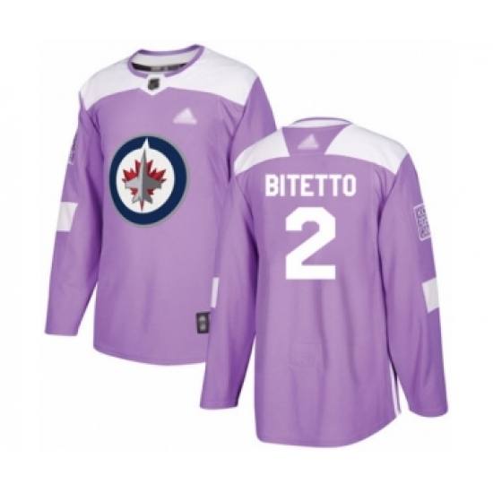 Men's Winnipeg Jets 2 Anthony Bitetto Authentic Purple Fights Cancer Practice Hockey Jersey