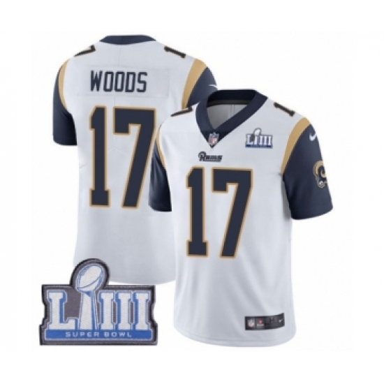 Youth Nike Los Angeles Rams 17 Robert Woods White Vapor Untouchable Limited Player Super Bowl LIII Bound NFL Jersey