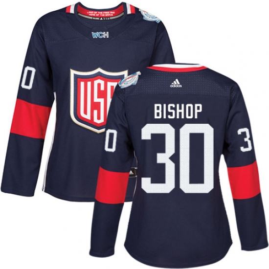 Women's Adidas Team USA 30 Ben Bishop Premier Navy Blue Away 2016 World Cup Hockey Jersey