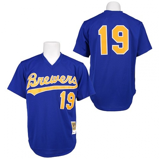 Men's Mitchell and Ness 1991 Milwaukee Brewers 19 Robin Yount Authentic Blue Throwback MLB Jersey