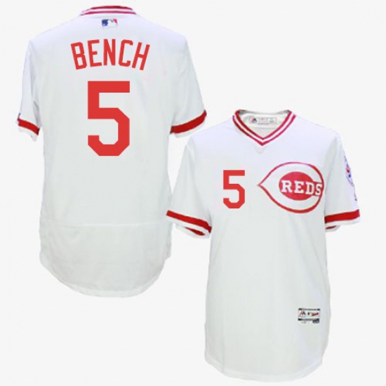 Men's Majestic Cincinnati Reds 5 Johnny Bench White Flexbase Authentic Collection Cooperstown MLB Jersey