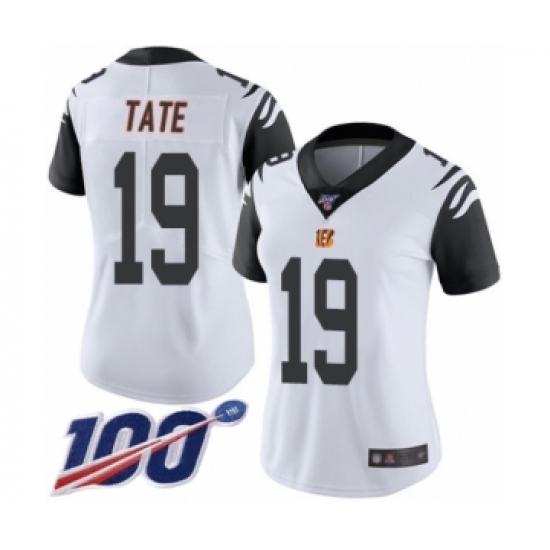Women's Cincinnati Bengals 19 Auden Tate Limited White Rush Vapor Untouchable 100th Season Football Jersey