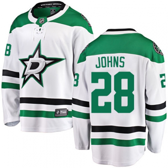 Youth Dallas Stars 28 Stephen Johns Authentic White Away Fanatics Branded Breakaway NHL Jersey