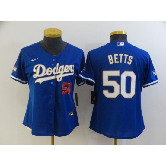 Women's Nike Los Angeles Dodgers 50 Mookie Betts Blue Series Champions Authentic Jersey