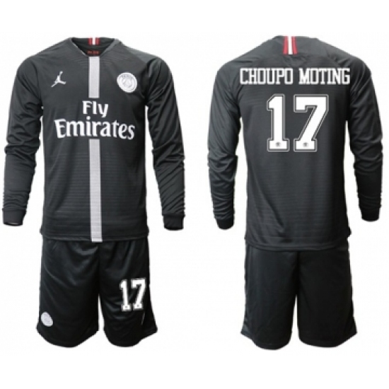 Paris Saint-Germain 17 Choupo Moting Home Jordan Long Sleeves Soccer Club Jersey