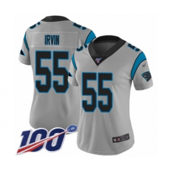 Women's Carolina Panthers 55 Bruce Irvin Silver Inverted Legend Limited 100th Season Football Jersey