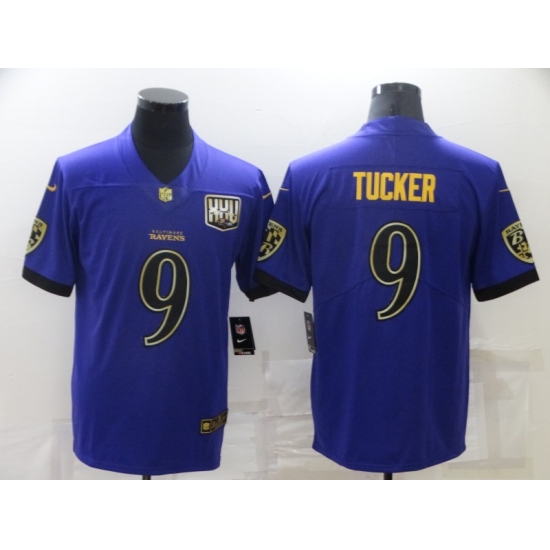 Men's Baltimore Ravens 9 Justin Tucker Purple Gold Limited Jersey