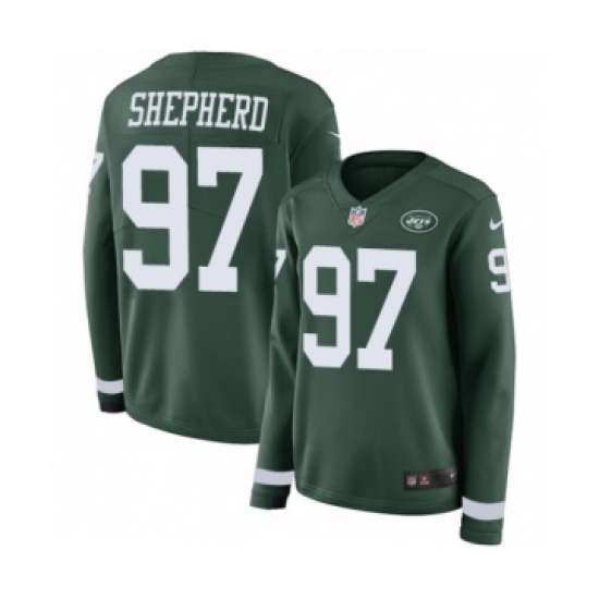 Women's Nike New York Jets 97 Nathan Shepherd Limited Green Therma Long Sleeve NFL Jersey