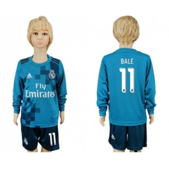Real Madrid 11 Bale Sec Away Long Sleeves Kid Soccer Club Jersey
