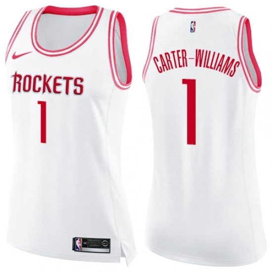 Women's Nike Houston Rockets 1 Michael Carter-Williams Swingman White Pink Fashion NBA Jersey