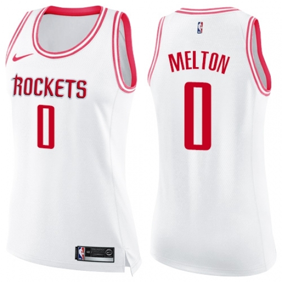 Women's Nike Houston Rockets 0 De'Anthony Melton Swingman White Pink Fashion NBA Jersey