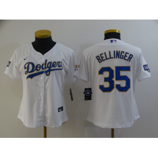 Women's Nike Los Angeles Dodgers 35 Cody Bellinger White Champions Jersey